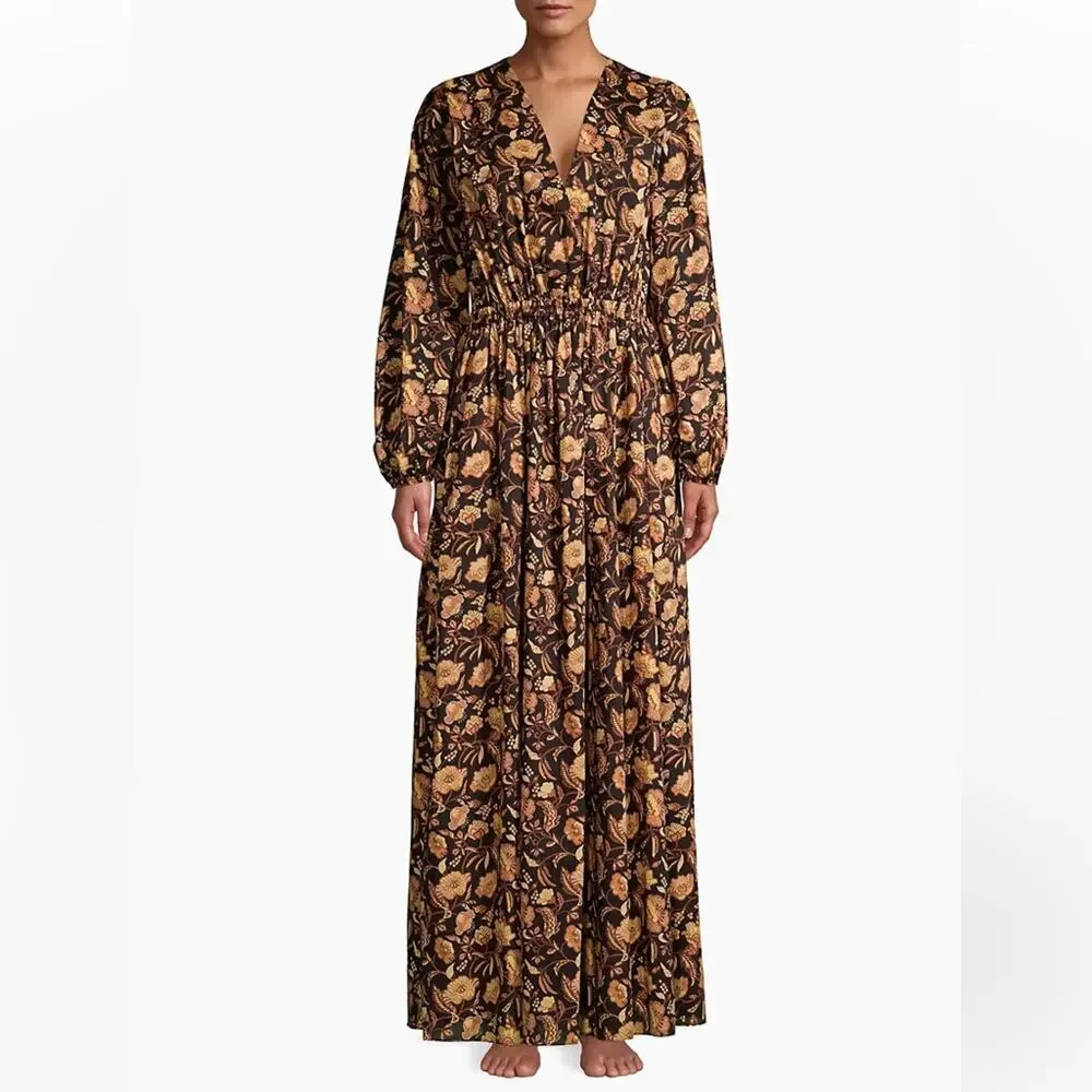 Matteau Puff Sleeve Open Back Orange Floral Maxi Dress - Picture 5 of 13